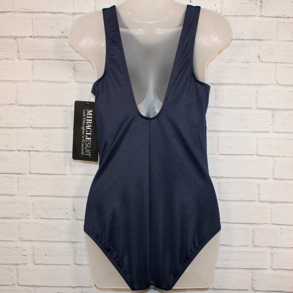 Miraclesuit Palma Navy Illusionist Crossover Allover Slimming One Piece Swimsuit - Picture 9 of 9